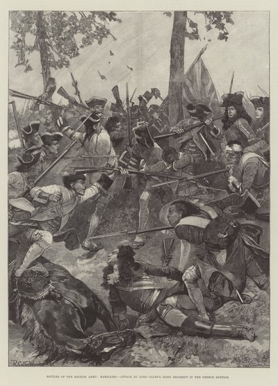 Slagen van het Britse leger, Ramillies, aanval door het Ierse regiment van Lord Clare in Franse dienst door Richard Caton Woodville junior